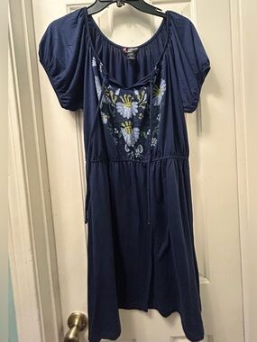 Navy ruffle sleeve Boho Dress